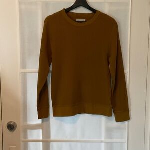 Everlane Waffle Knit Crewneck in Mustard Brown/ khaki green
